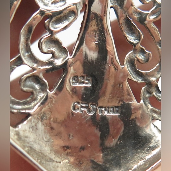 925 Sterling Silver Vintage Real Marcasite Gemstone Heart Ornate Pendant - Picture 2 of 7